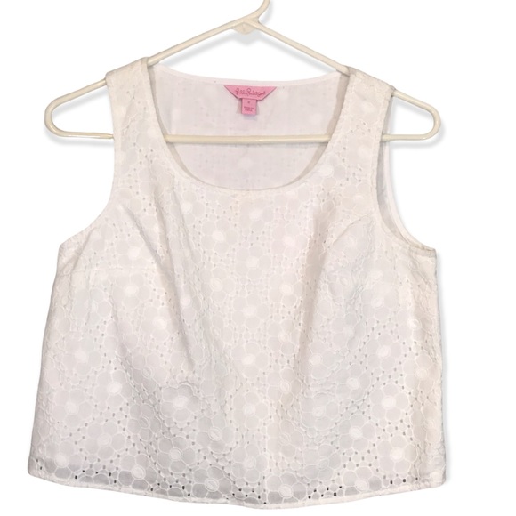 Lilly Pulitzer Daisy Eyelet Crop Top Resort White - Picture 3 of 10